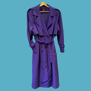 Vintage 80s Trench Coat Women's Belted Long Trenchcoat Vivid Royal Purple Coat